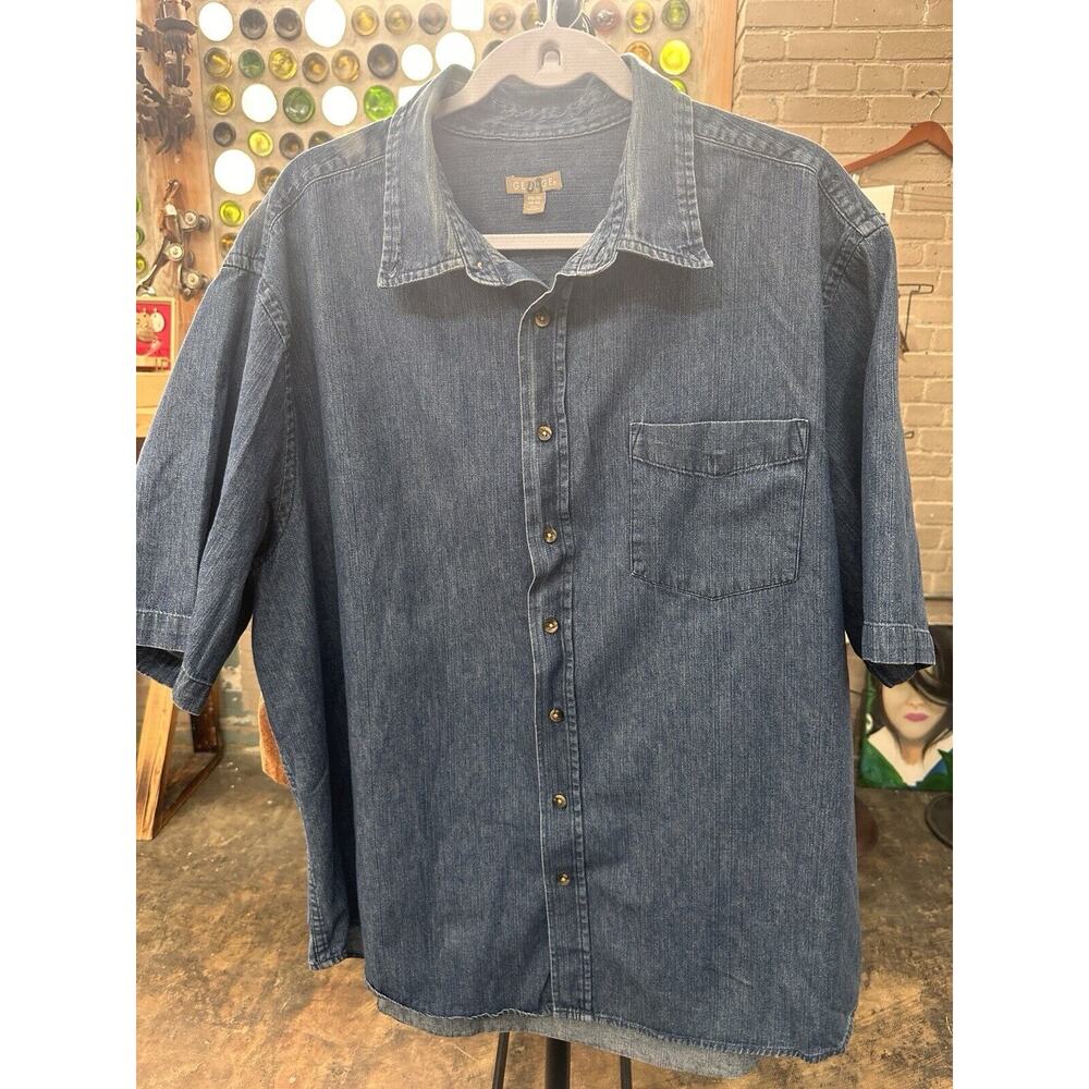 Vintage 90s/ Y2K 2XL George Blue Denim Short Sleeve Button down Shirt